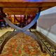 Rectangular wooden table, legs and spacer in hammered ironwork, 60s