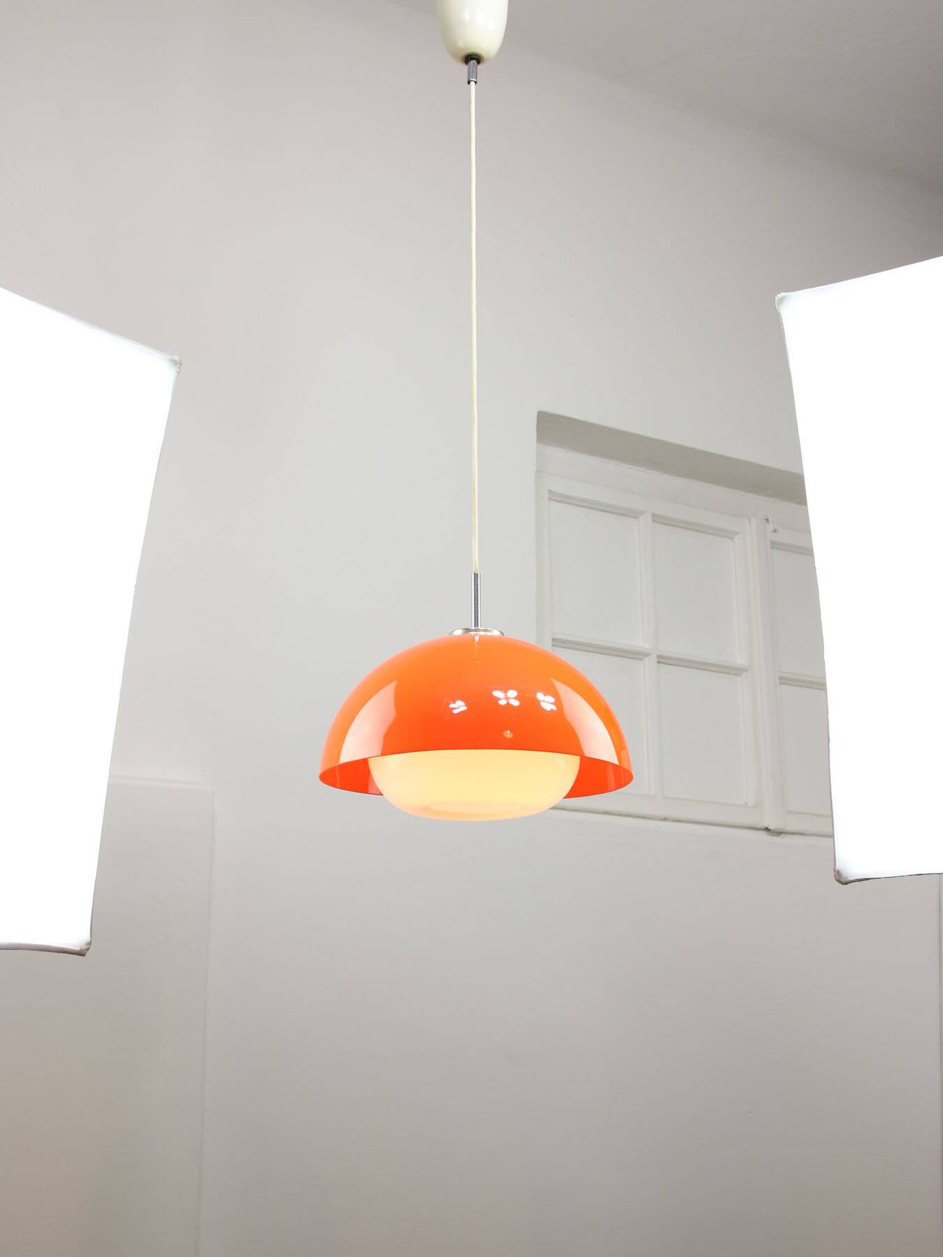 Space Age Italian Orange Acrylic Glass Pendant Lamp, 1970s