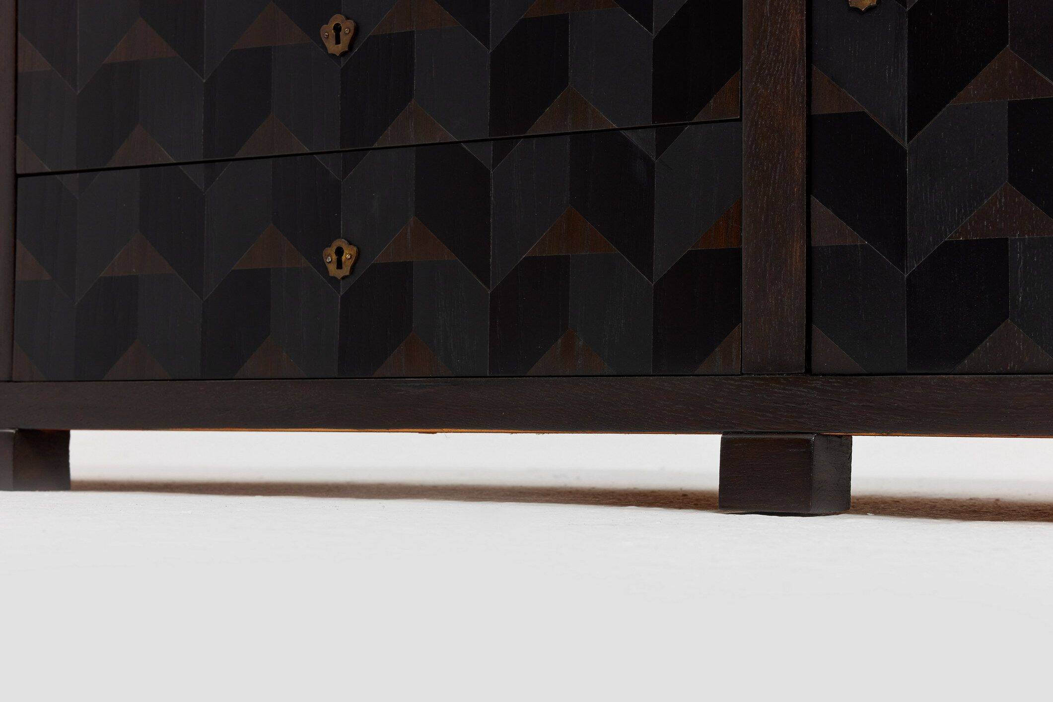 Brutalist Oak Craftsmanship Sideboard, 1960s/70s, Germany, Brass Accents