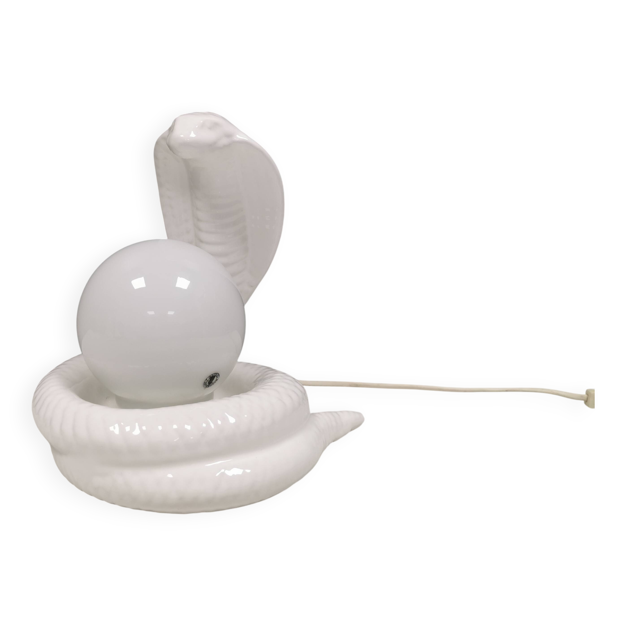 COBRA table lamp with thin milky white glass shade/dome, Sweden 1980s