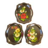 Set of 3 plastic trays vintage Russian flowers