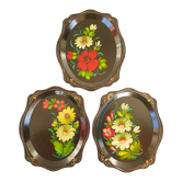 Set of 3 vintage Russian floral plastic trays.