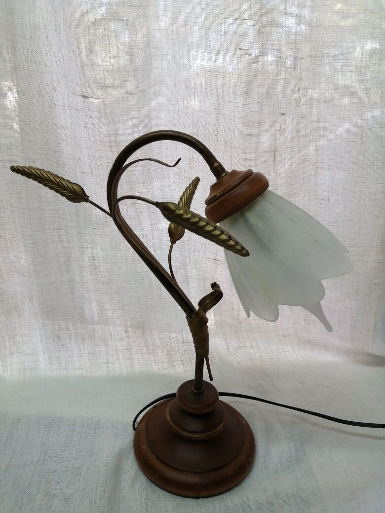 Glass and wood lamp ears of old glass wheat