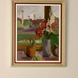 Original  Mid-Century Oil On Board Painting" Still Life with Flowers "--Vintage & Framed