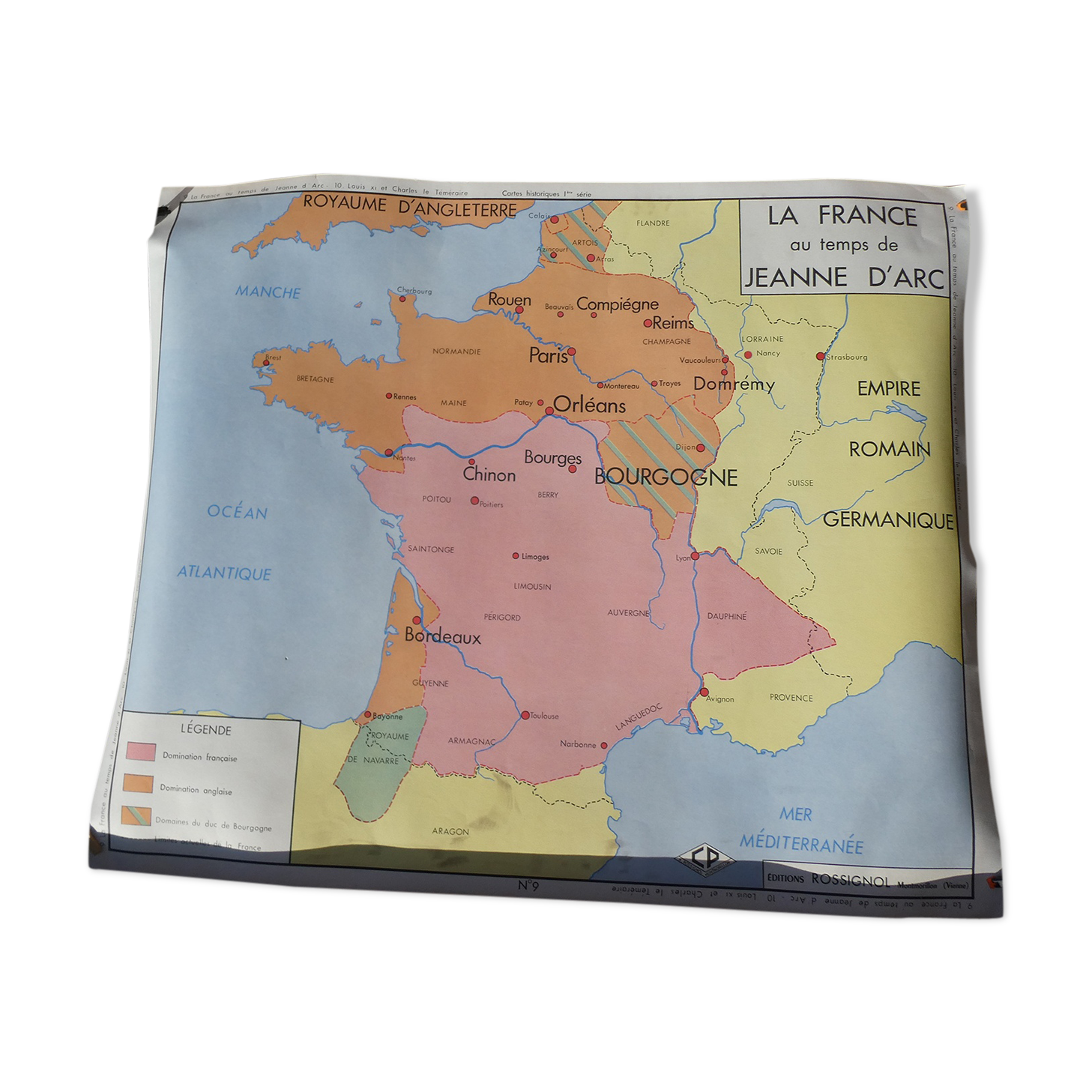 Rossignol school poster historic map No.9 - 10 Jeanne D'Arc and Louis XI