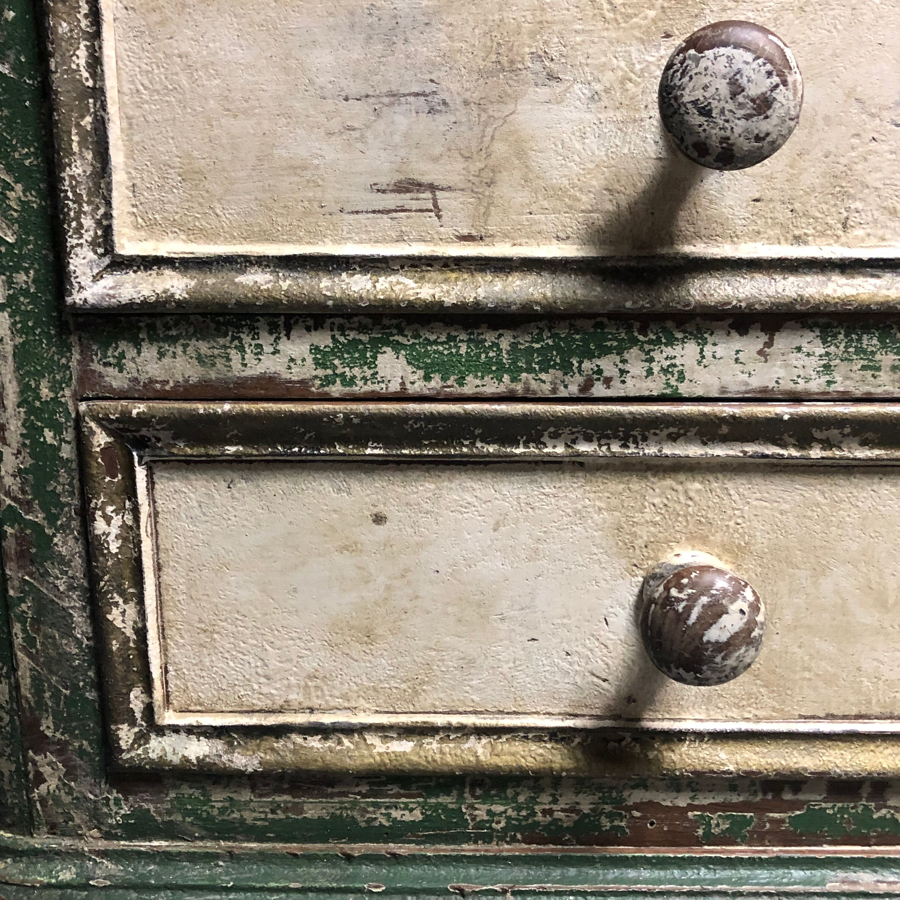 Old wooden dresser, aged green patina