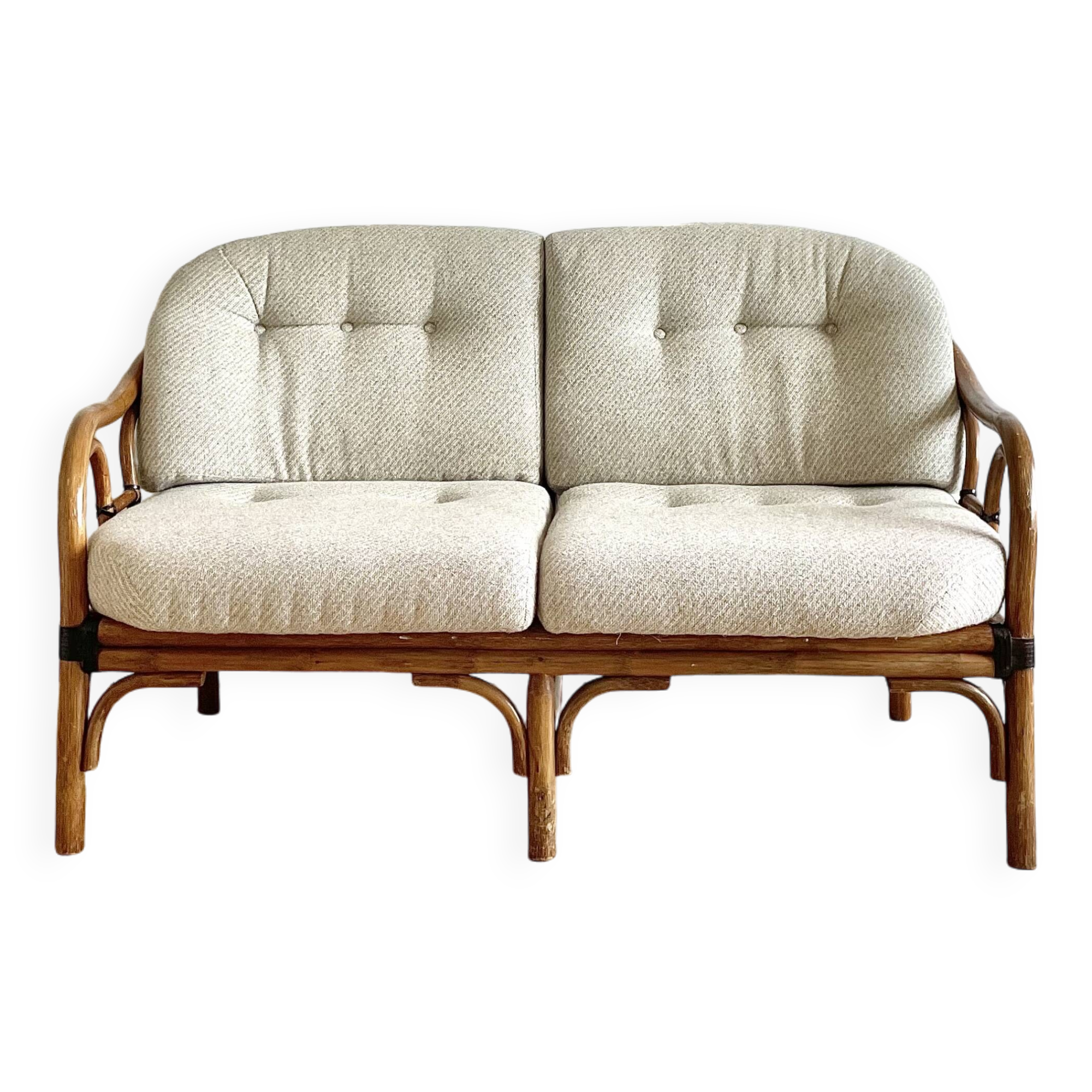 Vintage 2-seater rattan bench, KOK