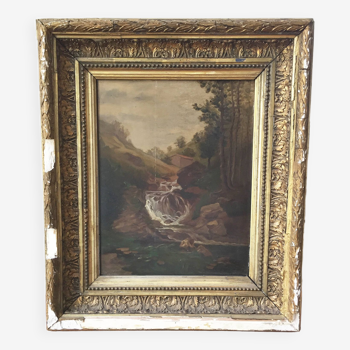 Old 19th century waterfall canvas