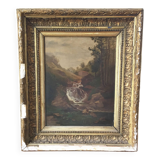 Old 19th century waterfall canvas