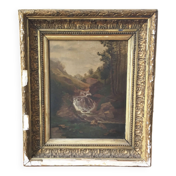Old 19th century waterfall canvas