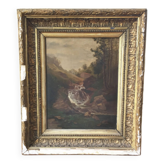 Old 19th century waterfall canvas