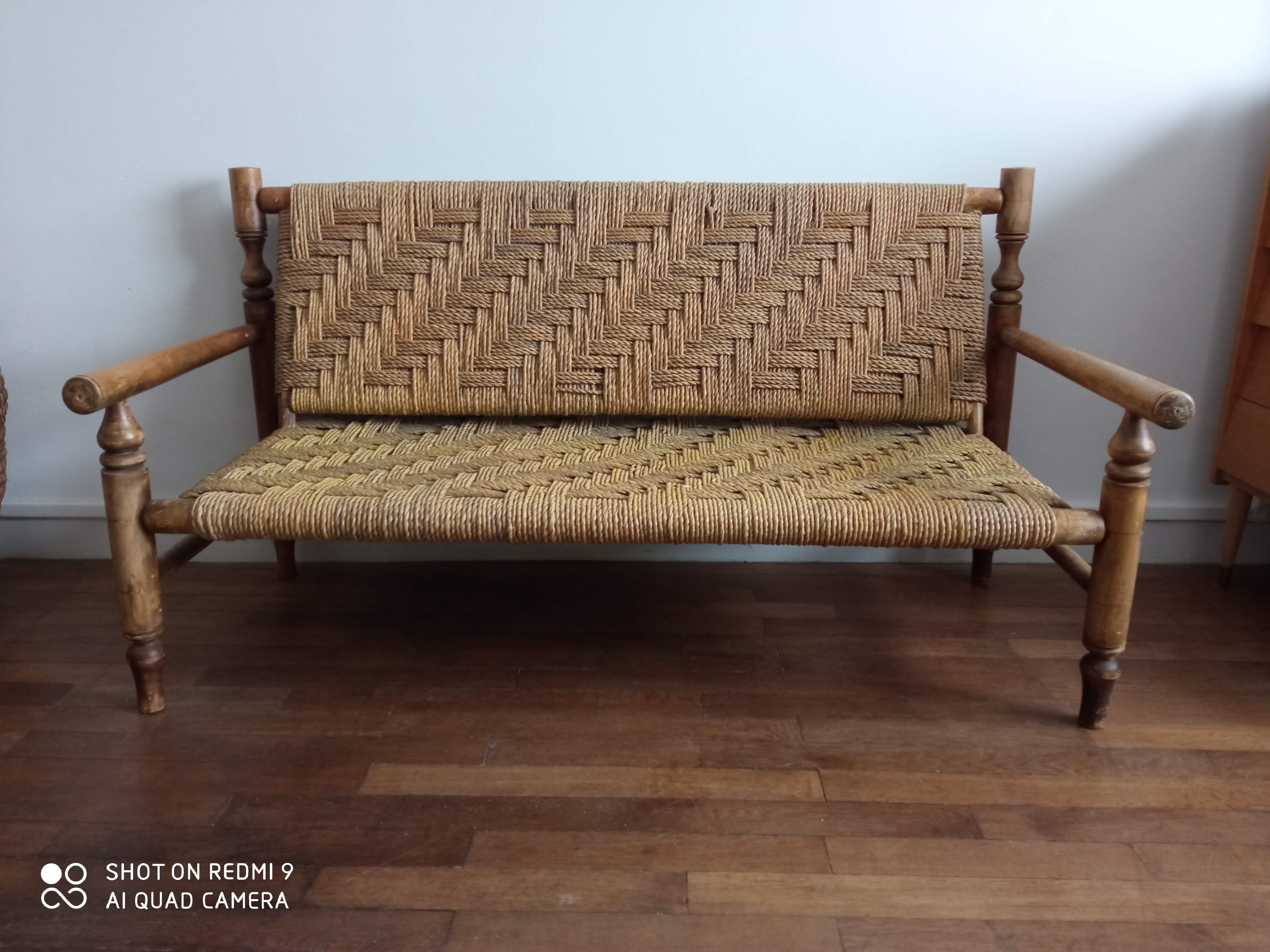 Wooden bench and rope around 1950