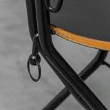 Set of 4 folding chairs in metal and wood, 1970s vintage