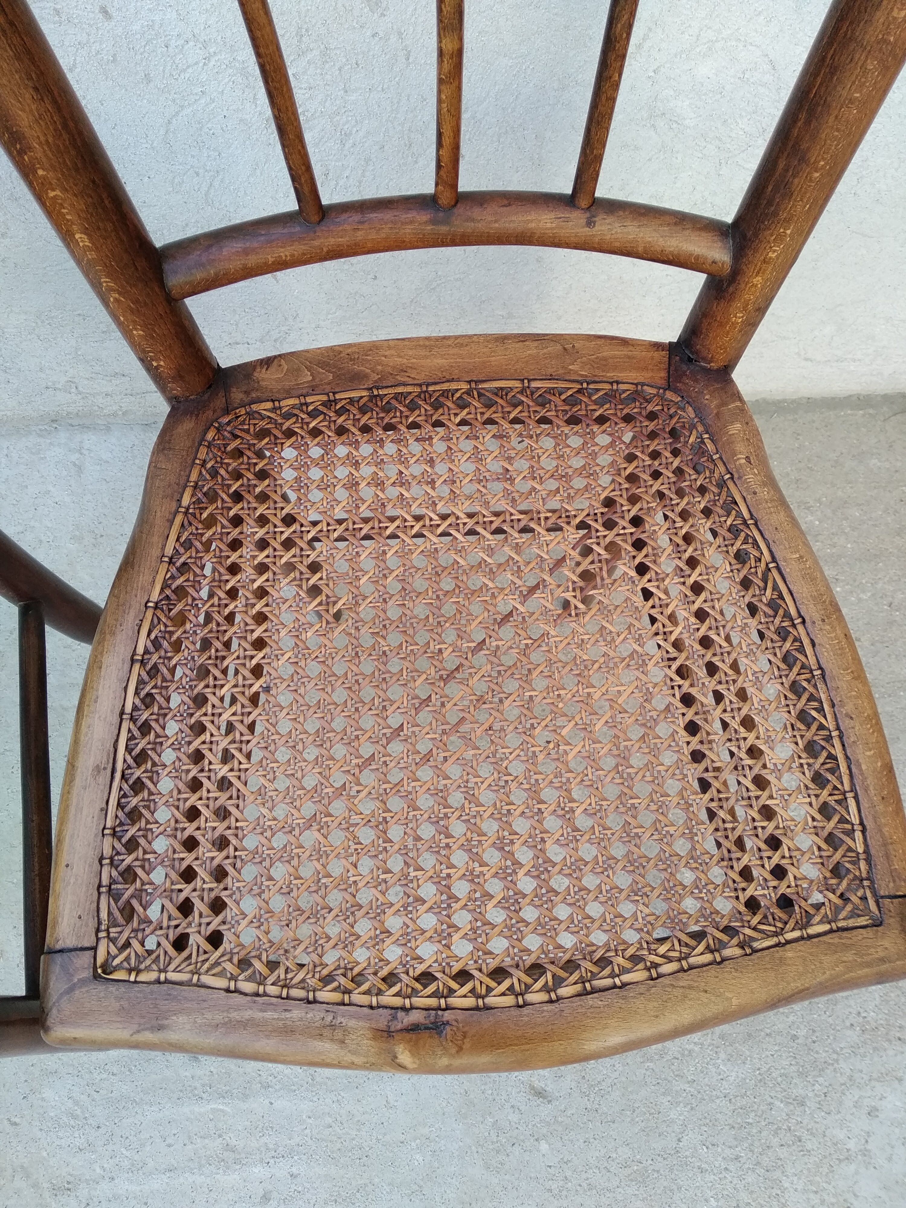 Set of 4 antique bistro chairs canned seats