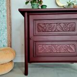 Bahut old art deco flowers garnet pink