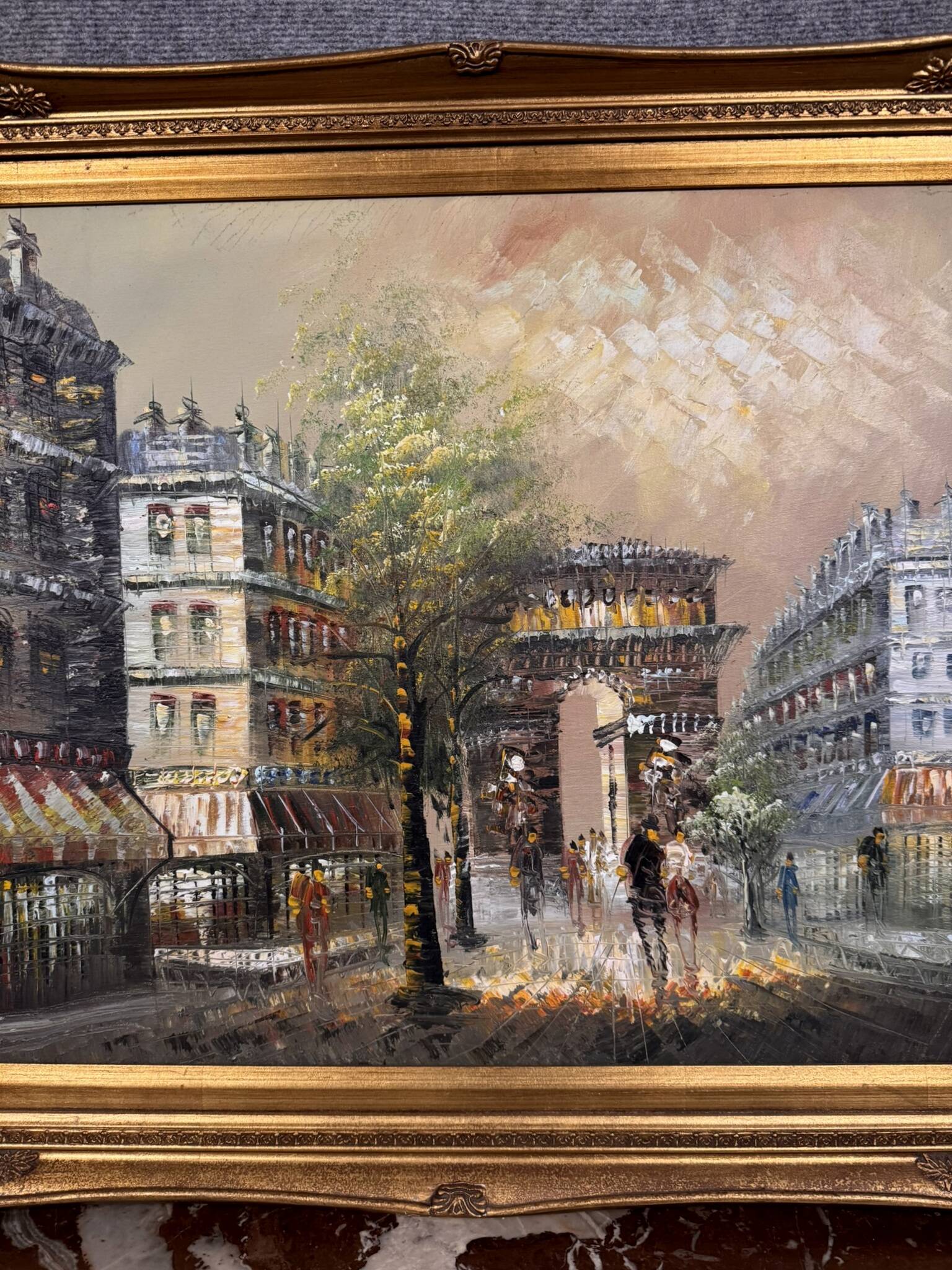 After Renée Wilsson: Oil on canvas The Arc de Triomphe in Paris circa 1980