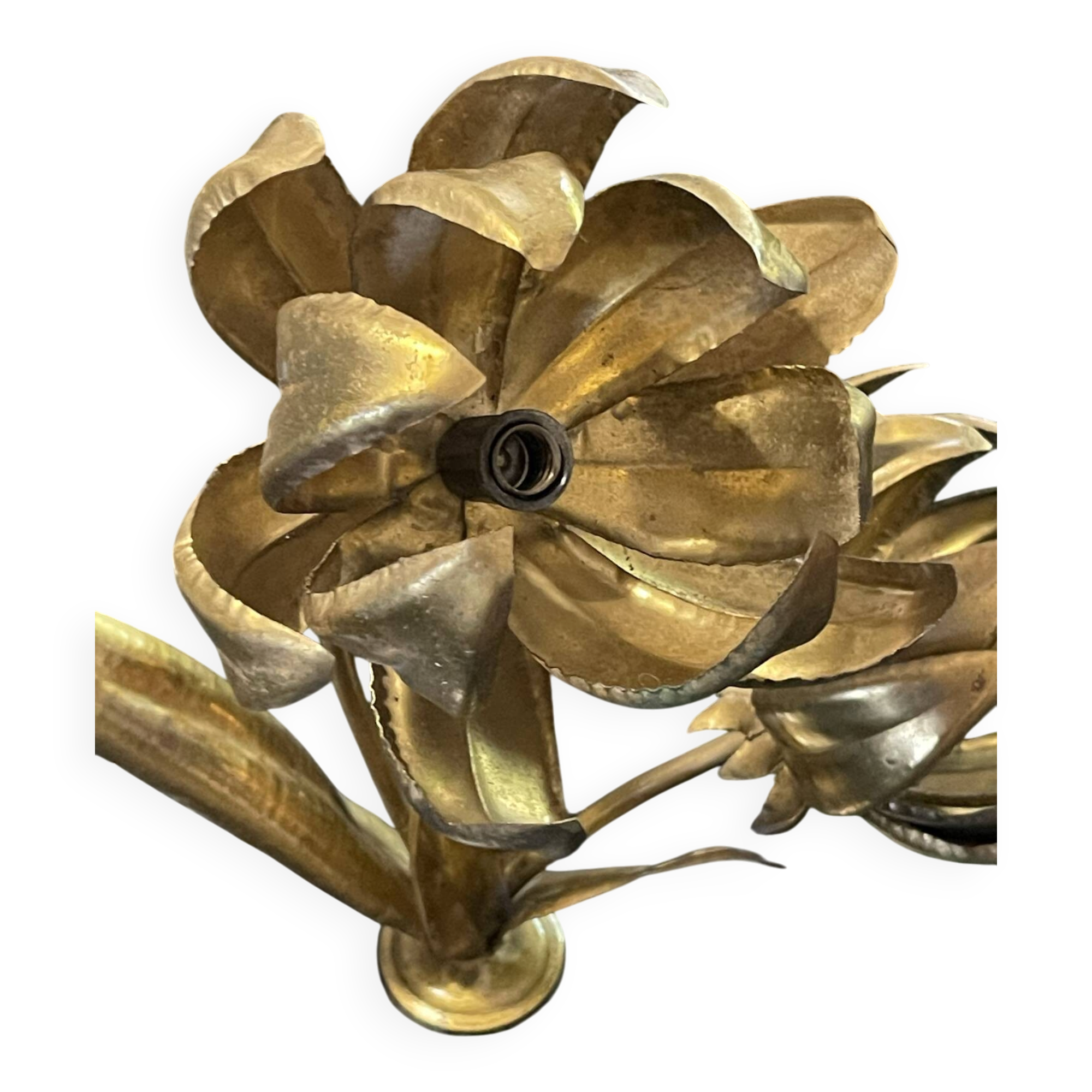 Table lamp with flowers in brass, Hollywood Jansen style.