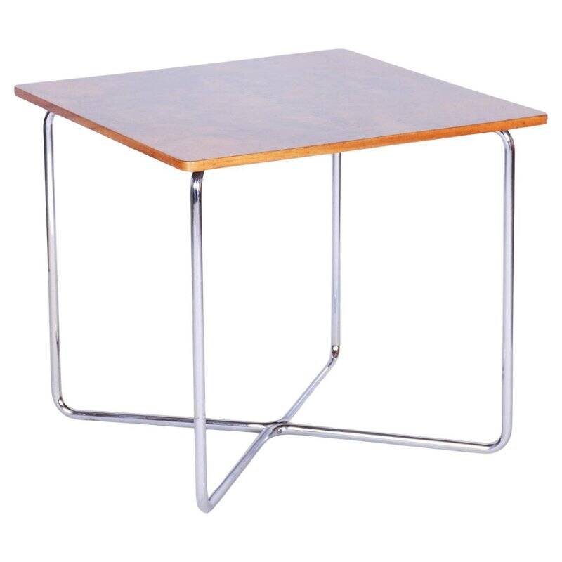 Bauhaus Table in Caucasian Walnut & Chrome attributed to Robert Slezák, Czech, 1930s