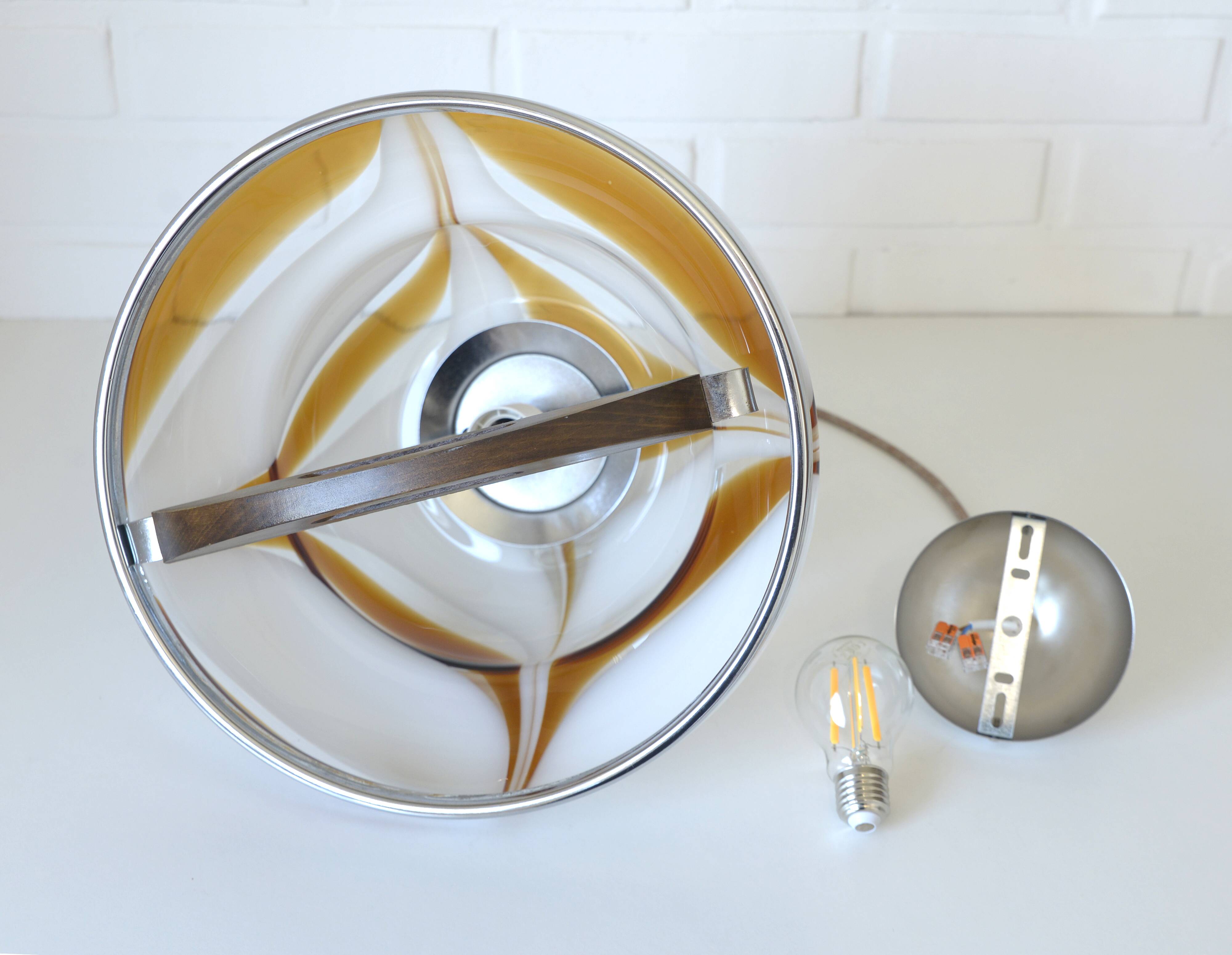 Vintage Murano Style Pendant Light | Hand Blown Opaline Glass | Mazzega Style | Mid Century Modern | Restored Yugoslav Chandelier