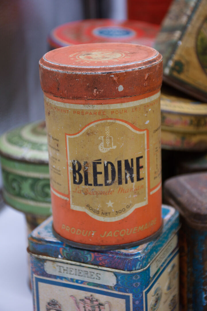 Set of eighty-two metal food boxes 1940'