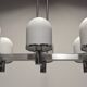 Space Age chandelier with 6 lights in white sandblasted opalines from the 60s/70s
