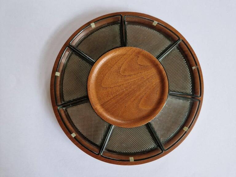 Midcentury Serving Teak and Glass Plate, Sweden, 1970s