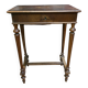 Antique wooden work table, inlaid top and interior mirror.