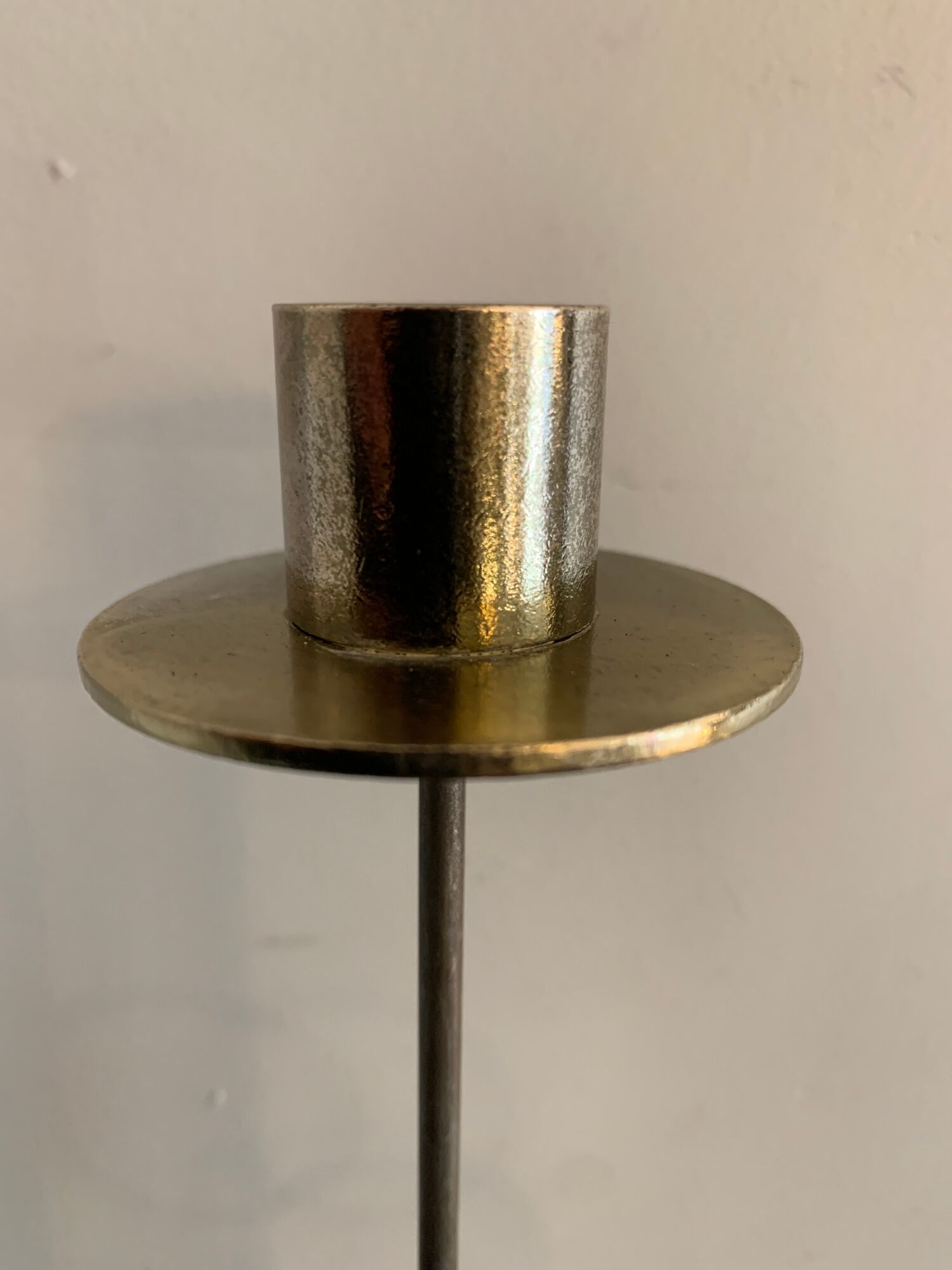 Swedish design candle holder in granite, metal and brass, 1980, height 39 cm