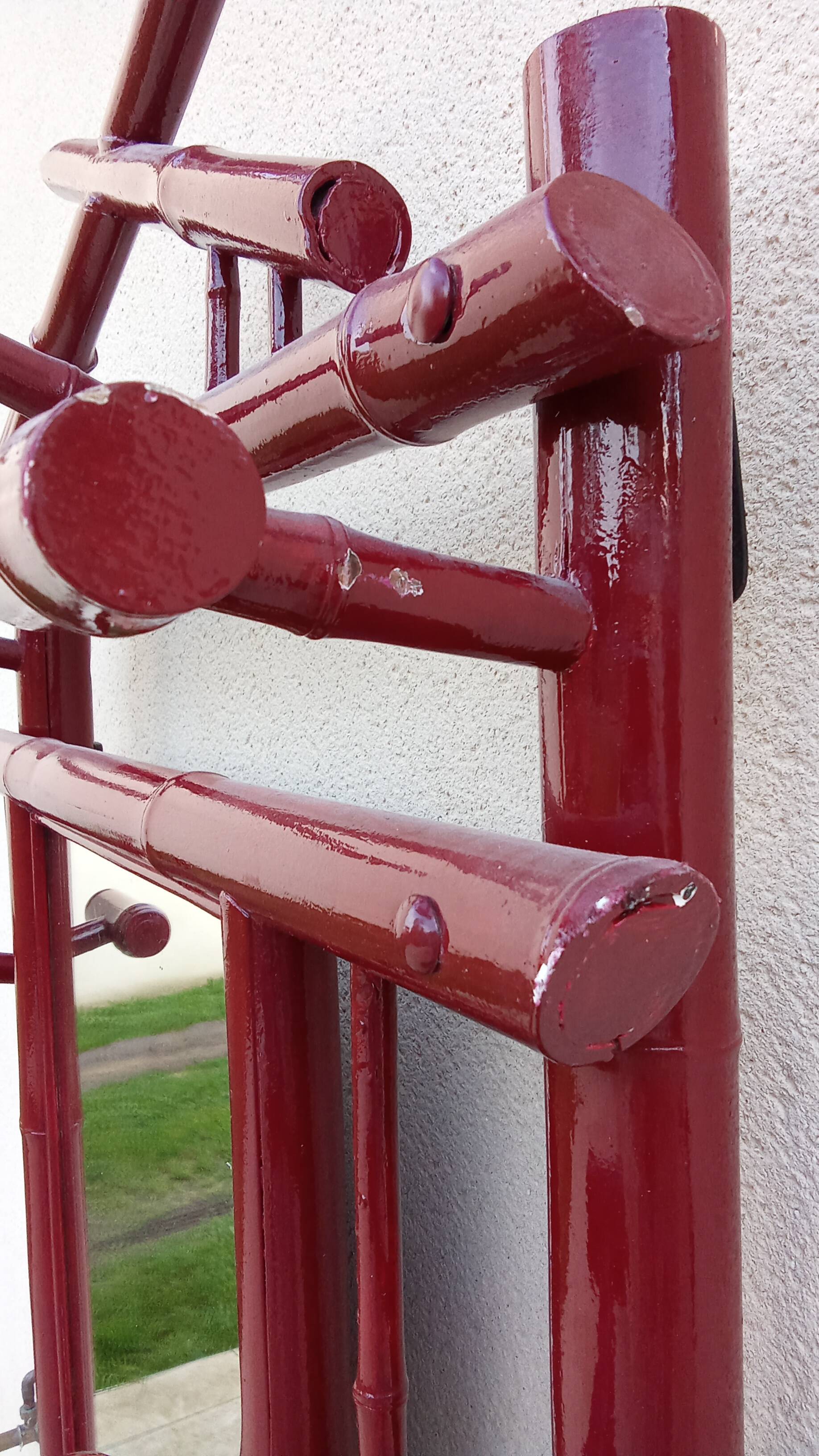 Old vintage red lacquered bamboo Asian coat rack