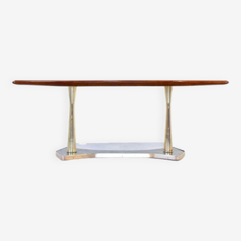 Midcentury Italian Dining Table in Mahogany, Brass and Marble. Vintage / Modern / Retro / Scandi.