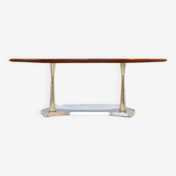 Table à manger italienne du milieu du siècle en acajou, laiton et marbre. Vintage/moderne/rétro/scandi.