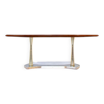 Midcentury Italian Dining Table in Mahogany, Brass and Marble. Vintage / Modern / Retro / Scandi.