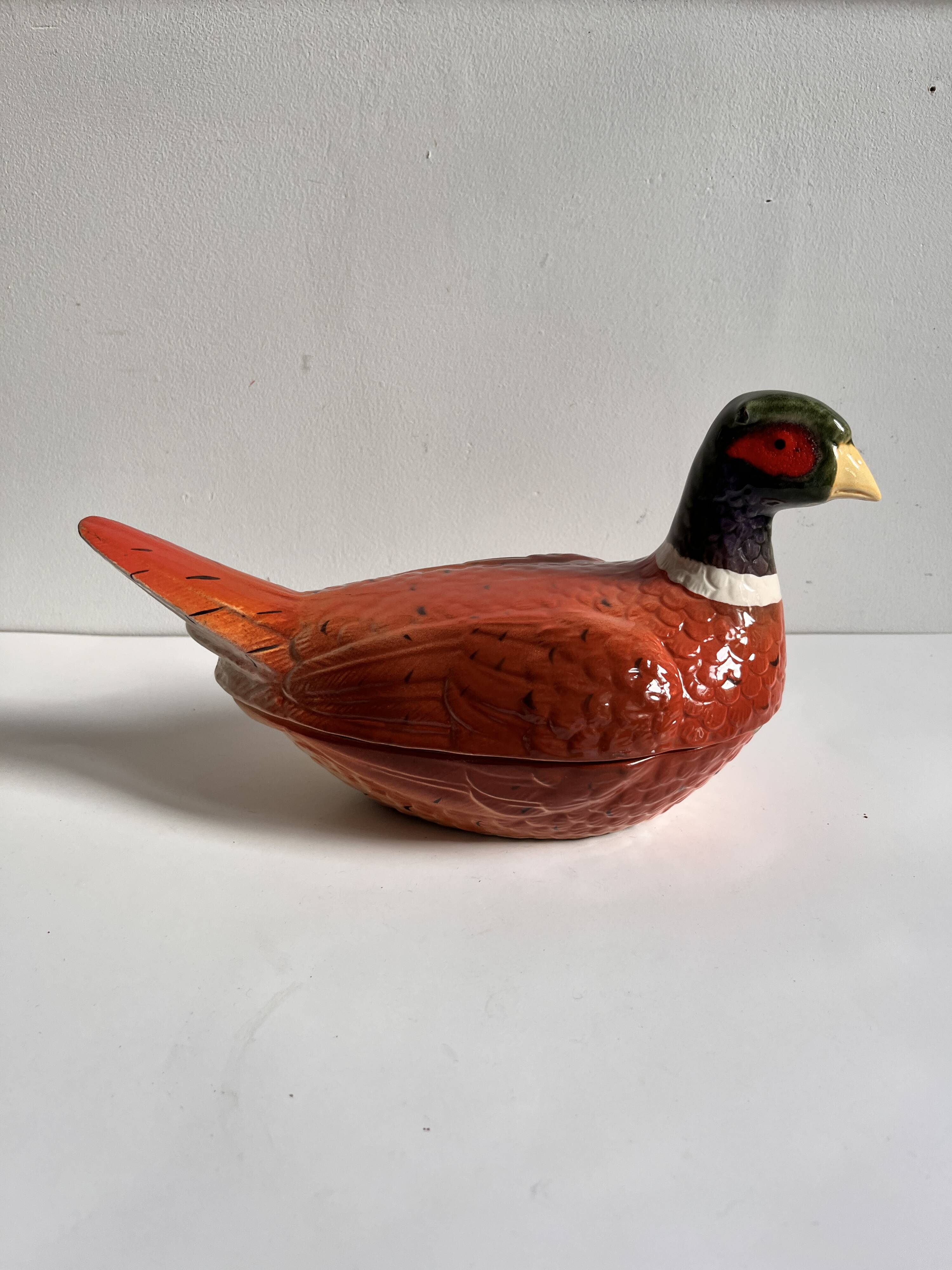 Pheasant ceramic box by Michel Caugant