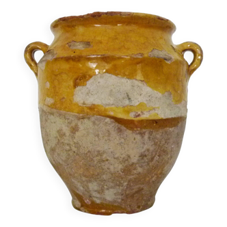 Magnifique pot à confit jaune vernissé, sud ouest de la France. XIXème