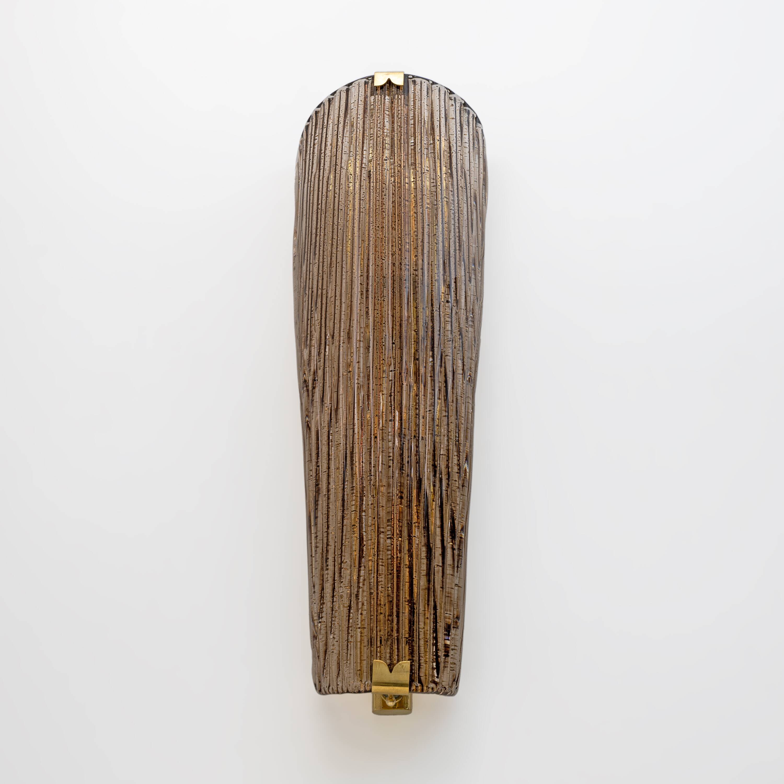 Pair of Modern Amber Murano Glass and Brass Sconces