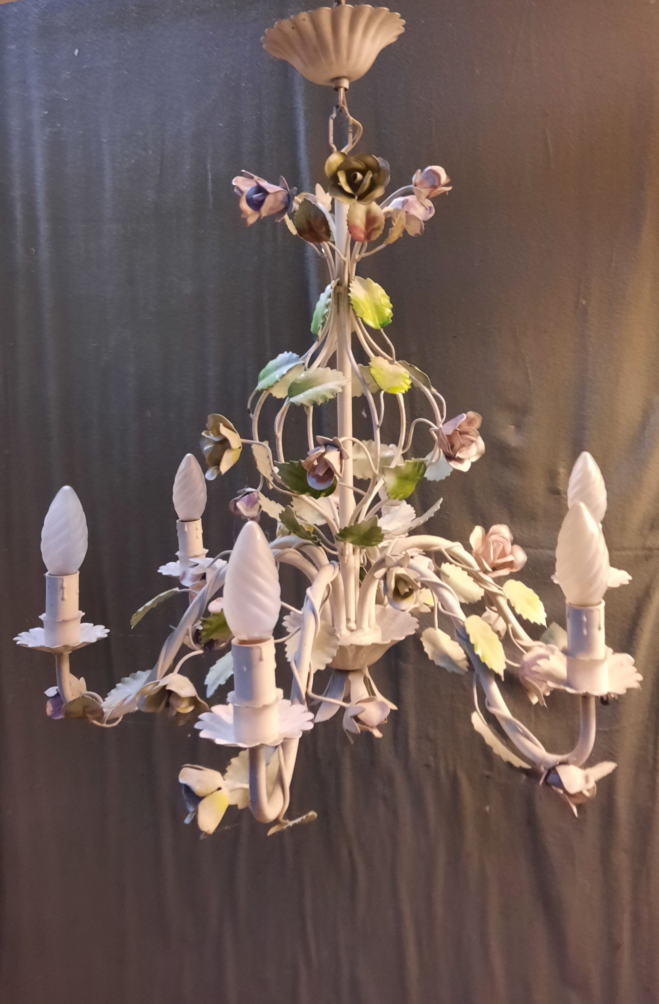 6-light flowered metal chandelier