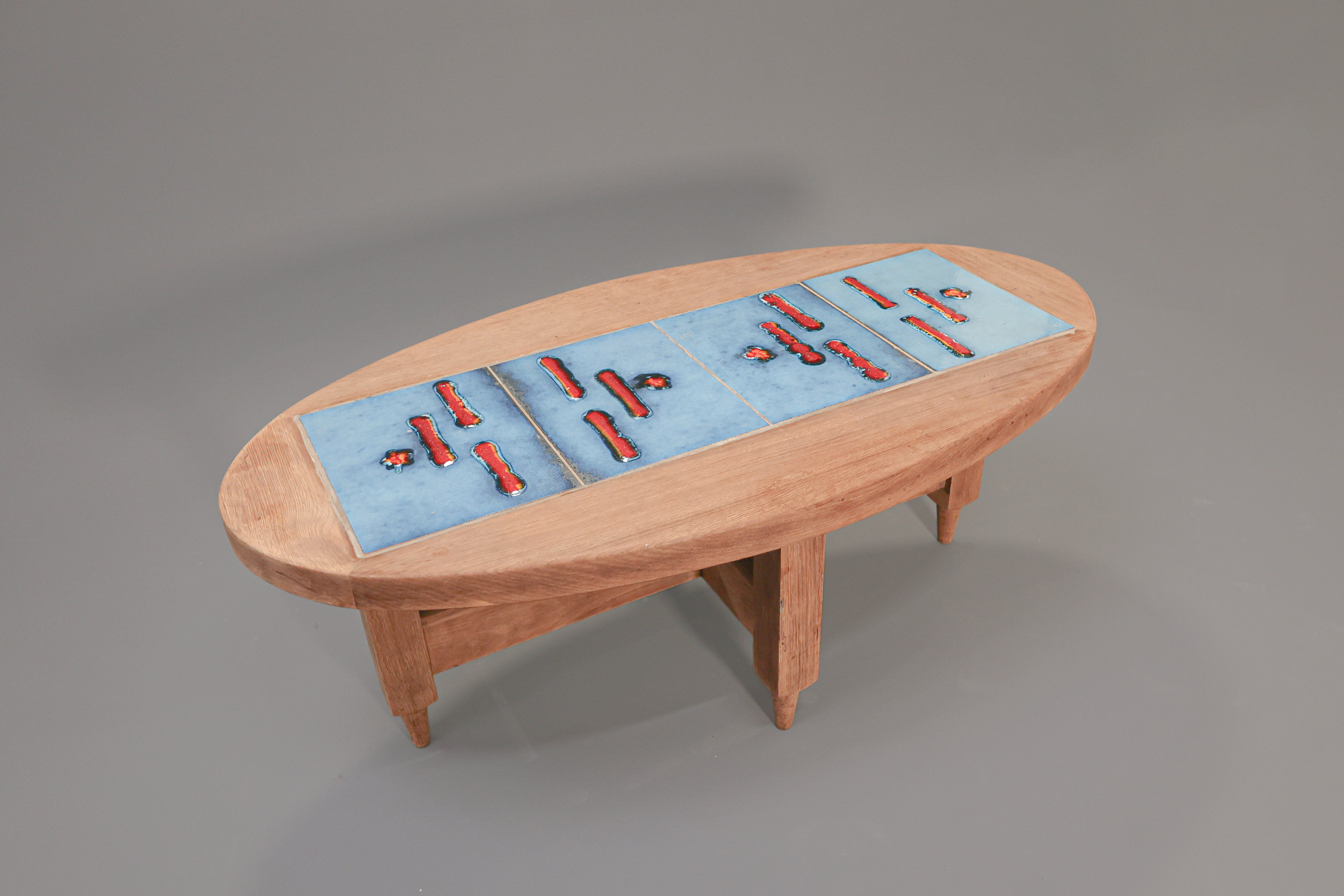 Oak and tile coffee table by Guillerme et Chambron for Votre Maison, 1970s.