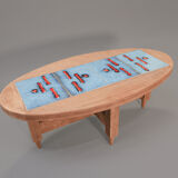 Oak and tile coffee table by Guillerme et Chambron for Votre Maison, 1970s.