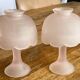 Pair of vintage Westmoreland high tealight candle holders in frosted pink satin