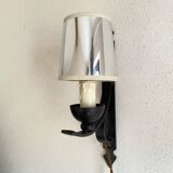 Wrought iron wall light, new fabric cabie, mirror lampshade