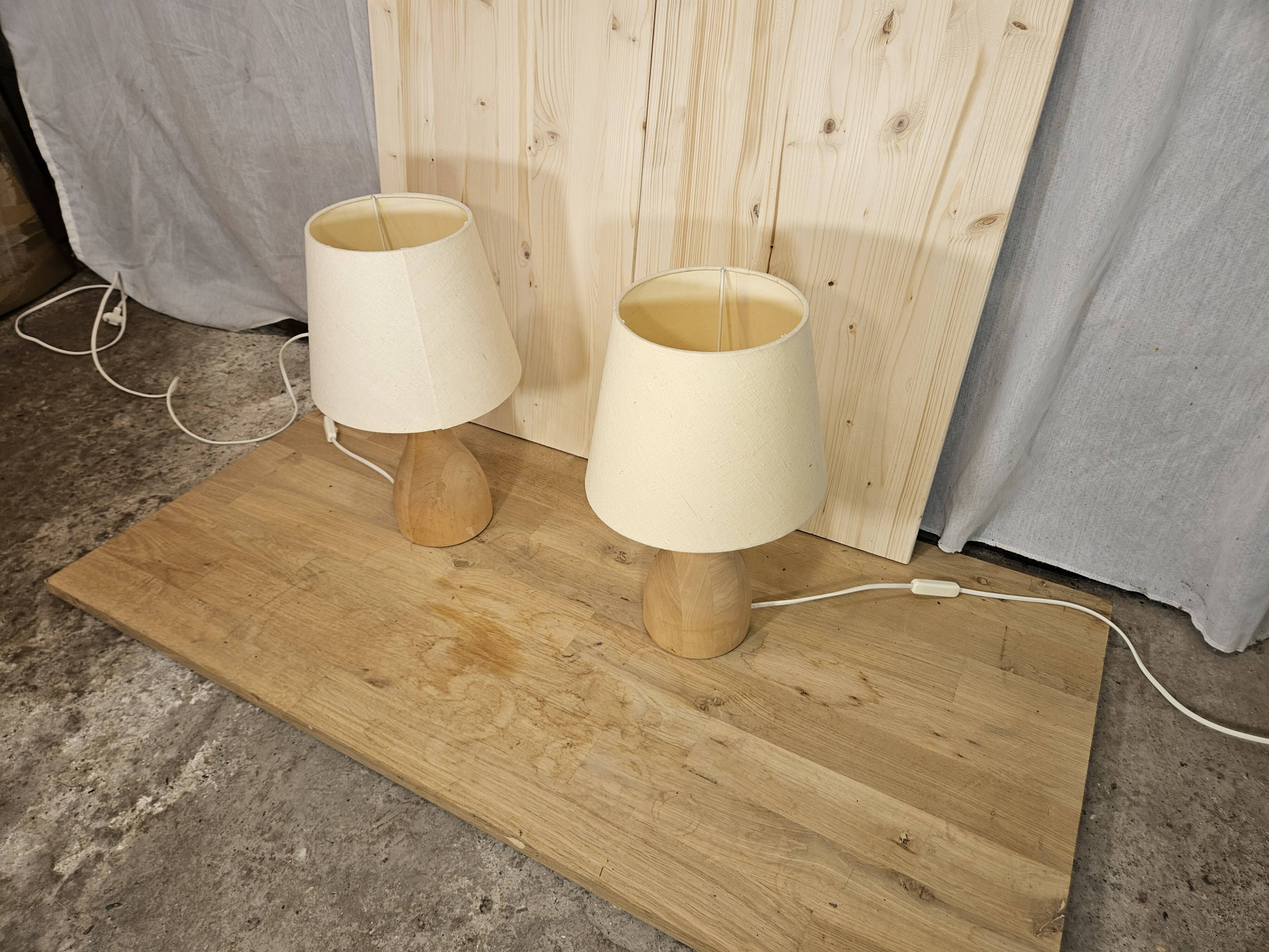 Pair of wooden bedside lamps