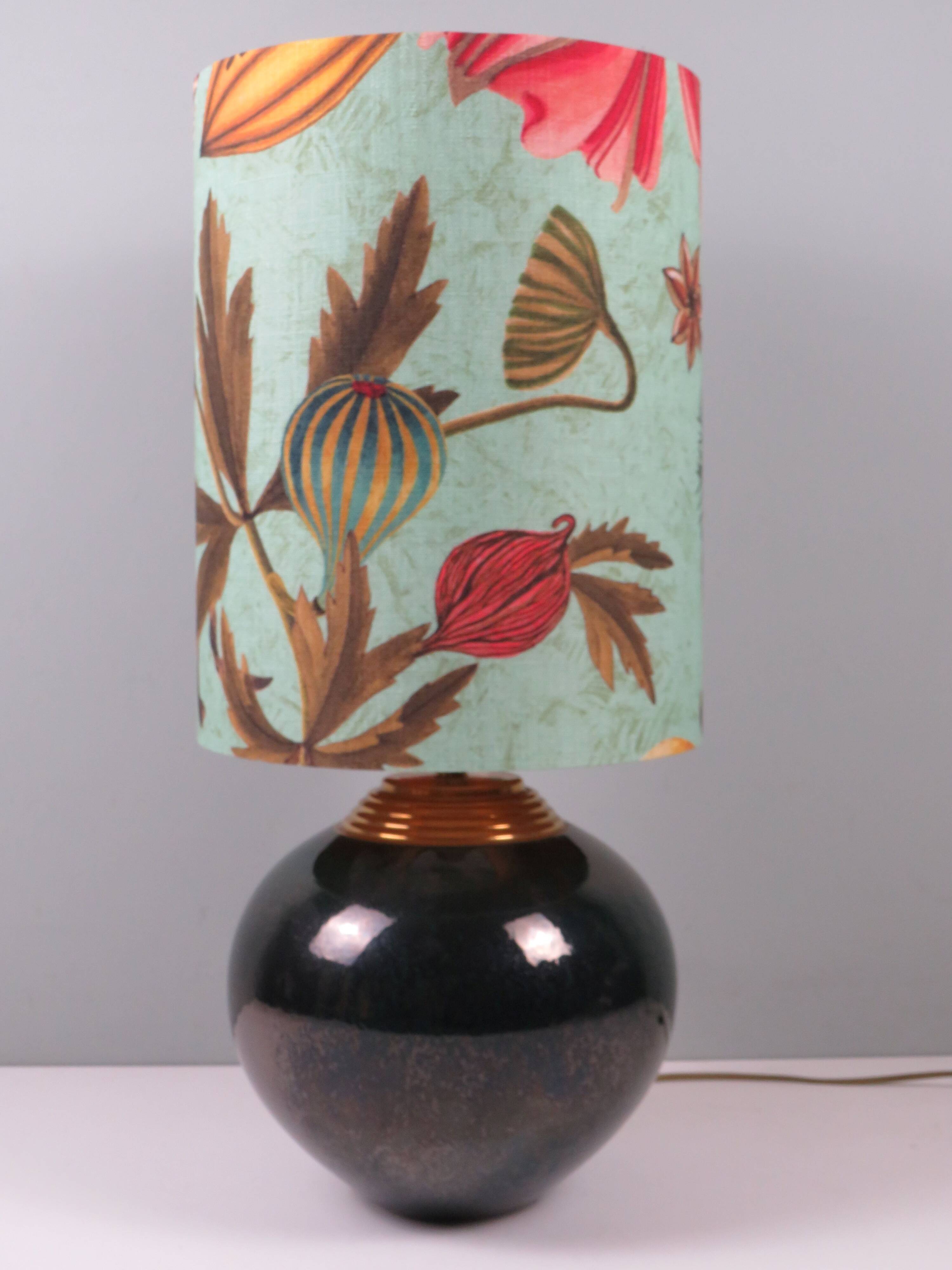 Vintage table lamp signed Louis Drimmer, glazed ceramic & lampshade