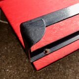 Coat rack red 1950 mirror free-form brass hooks