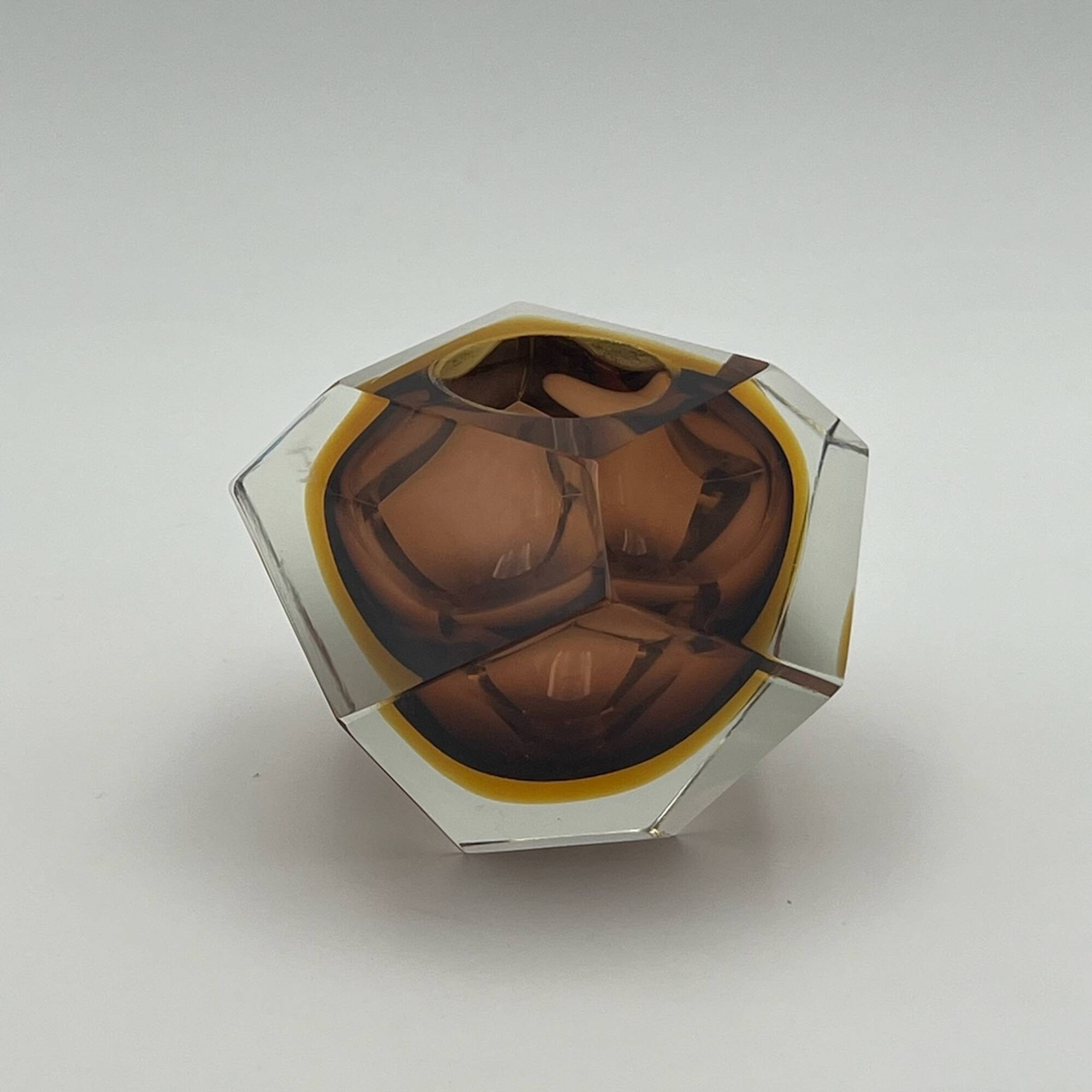 Murano Sommerso- Handmade Glass Vase in Hazelnut Brown and Gold, 1960s