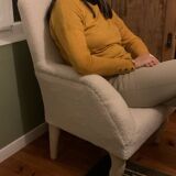Antique armchair restored in white bouclette fabric