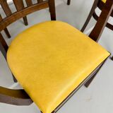 Lot de 8 anciennes chaises fauteuils de bistrot en bois et simili jaune 80’