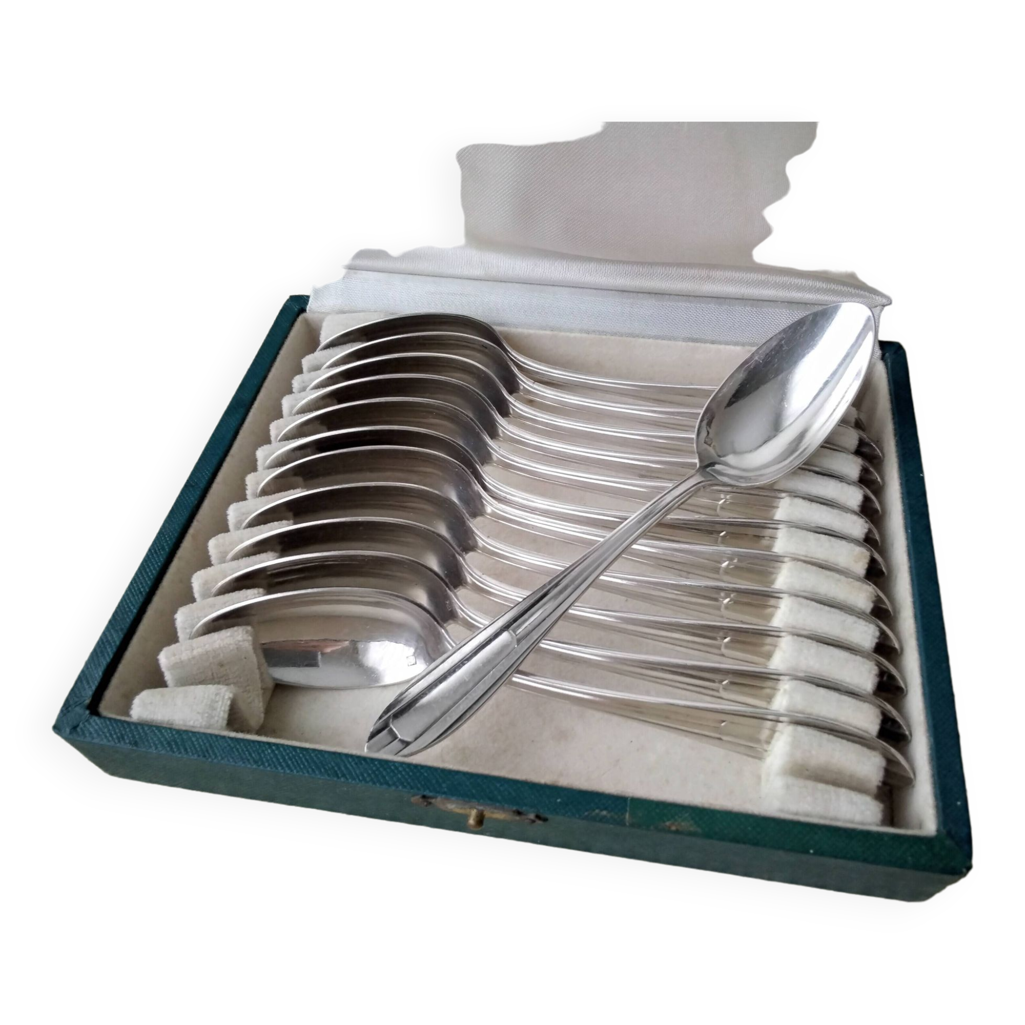 Box of 12 teaspoons in silver metal Art Deco Style