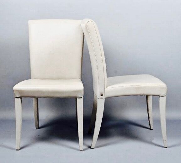Suite of 6 chairs in ivory white leather