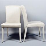 Suite of 6 chairs in ivory white leather