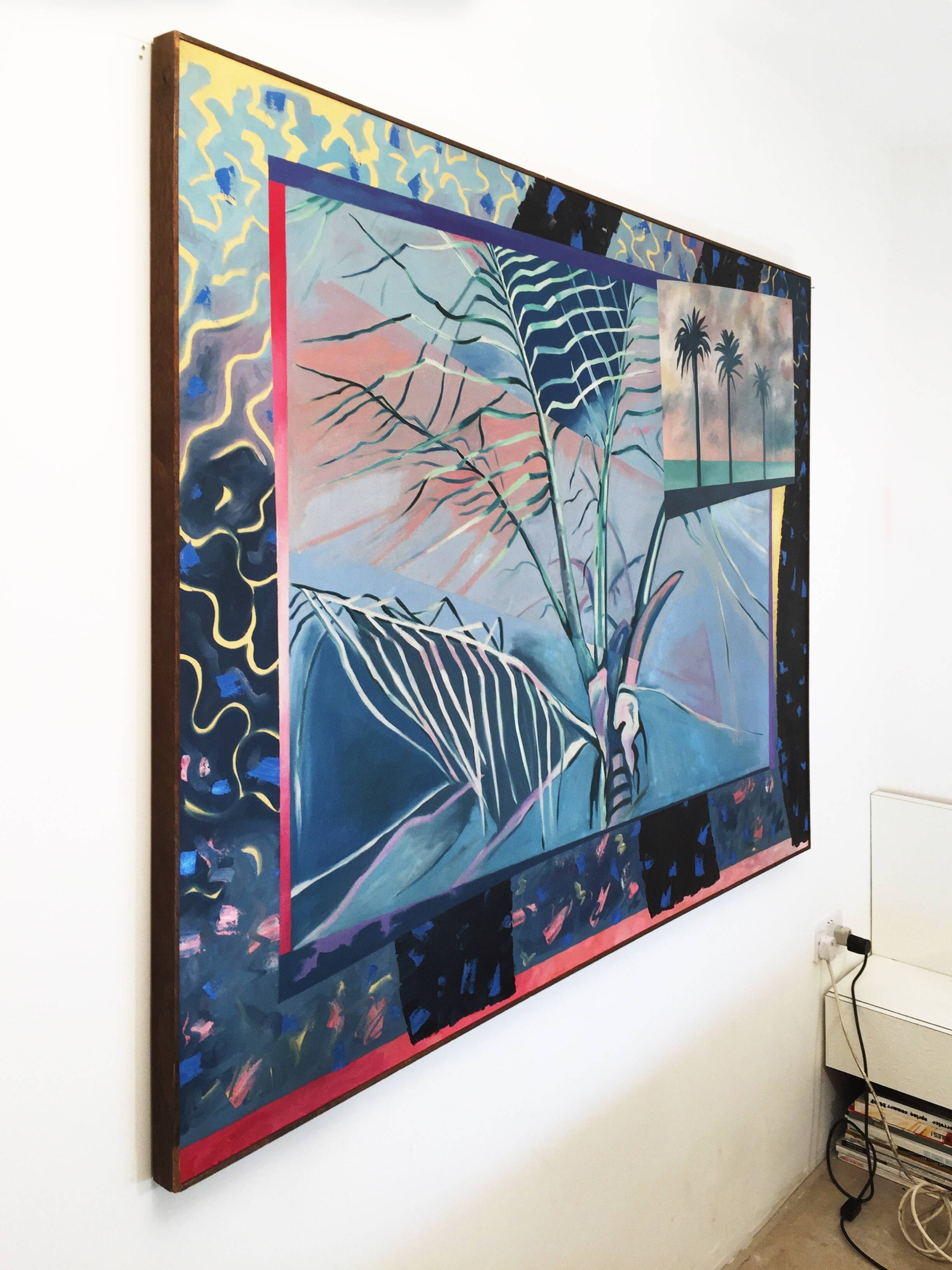 Richard Frank 'Palm's Parade' Painting, Oil On Canvas 1980s Miami Palm Tree Postmodern Art